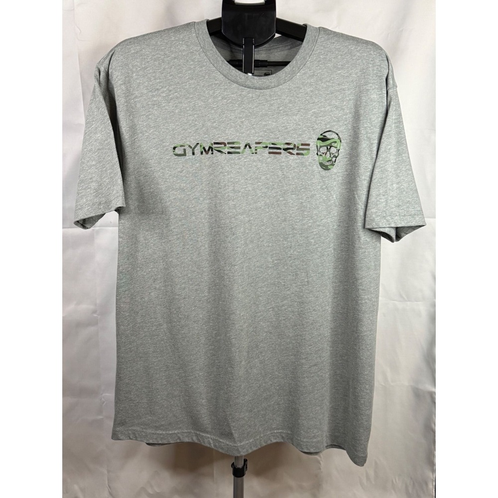 Gymreapers Mens 2X Gray Camo Skull Graphic Short Sleeve T-Shirt Heather Gray